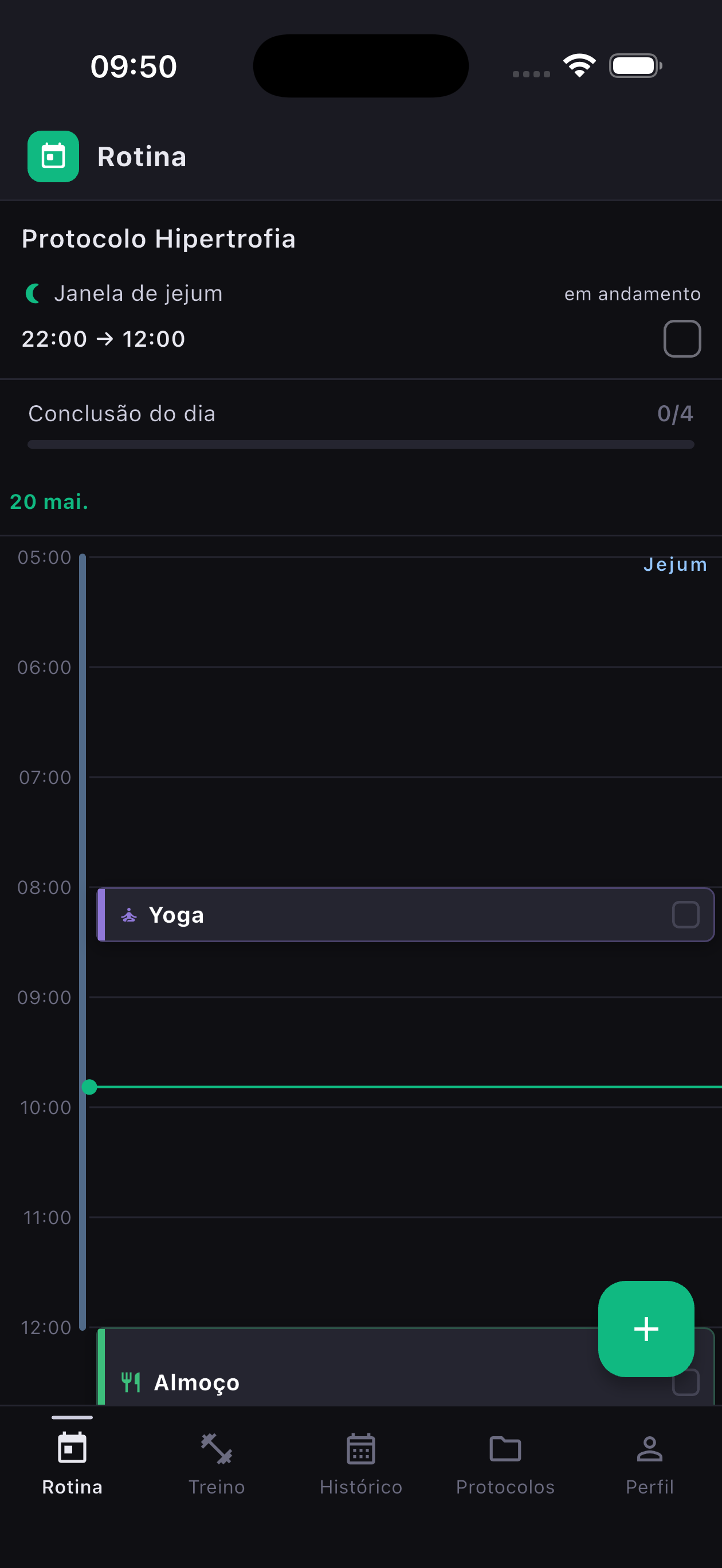 DomsFit — Timeline do dia