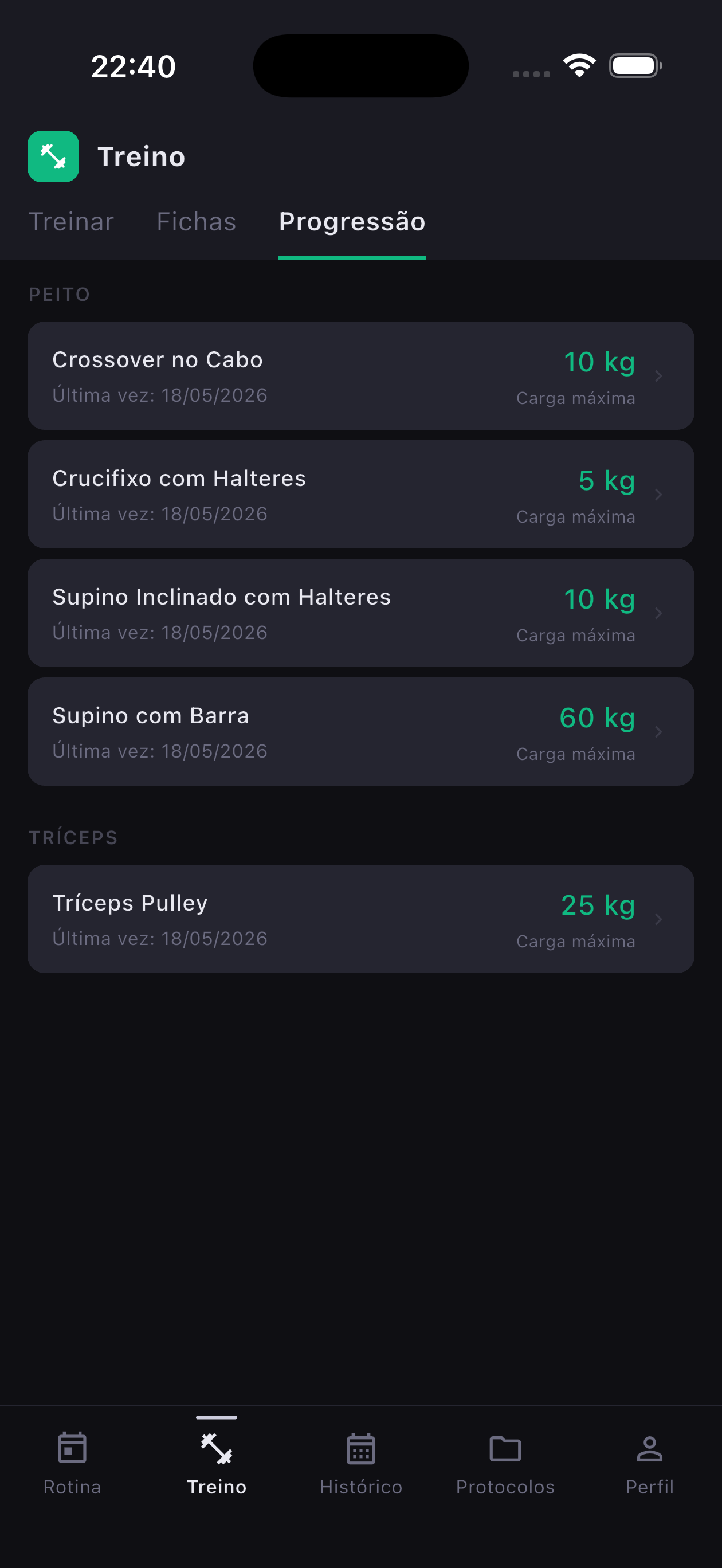 DomsFit — Lista de Progressão